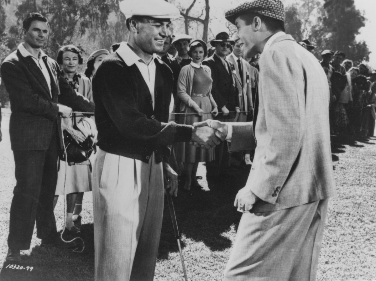 Ben Hogan with Jerry Lewis during filming of The Caddy
